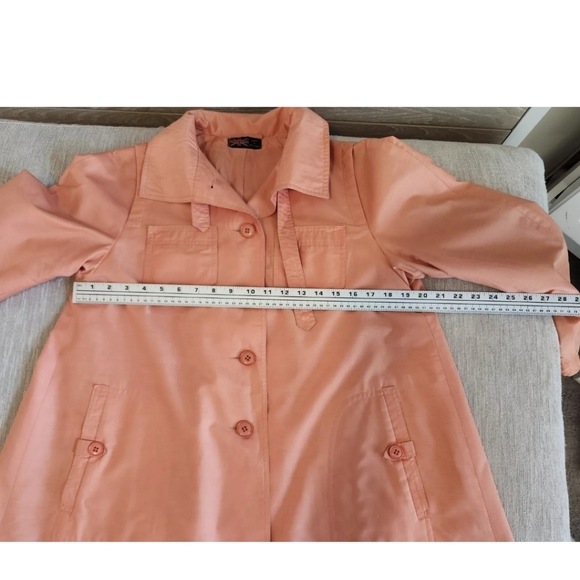 PIOGGIA Italian Vintage Button Down  Lite Orange Peach Belt Trench Coat Wom S 12 - Picture 6 of 10